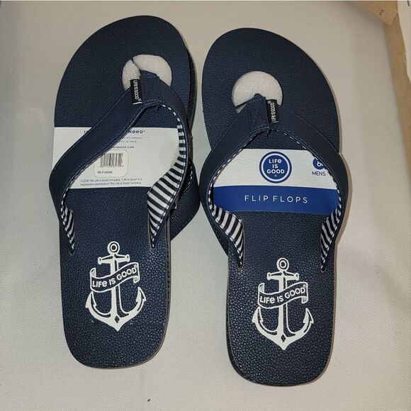 Life Is Good Blue w Nautical Anchor Sandals • Texture Sole • NEW • Sizes 7 8 9 - Picture 4 of 15